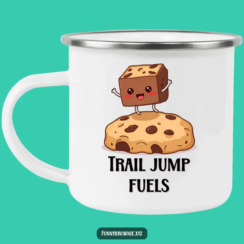 Funny Brownie Jumping Camping Mug - Hilarious Outdoor Dessert Gift