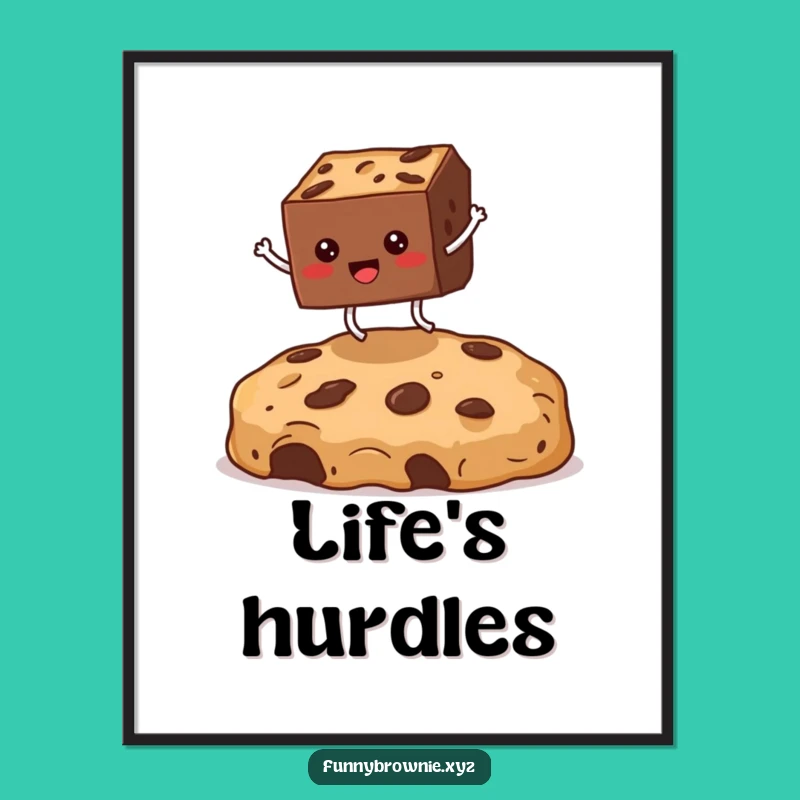 Funny Brownie Jumping Art Print - Hilarious Dessert Scene Poster Gift