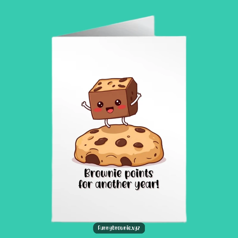 Free Printable Funny Birthday Card: Jumping Brownie Leaping Over Crumb